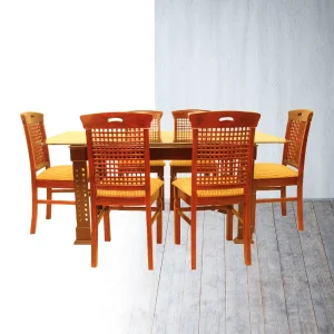 Alion Wooden Dining Set - Classic 6-Seater with Cushioned Chairs