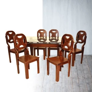 Jupiter Wooden Dining Set - Elegant 6-Seater with Carved Chairs
