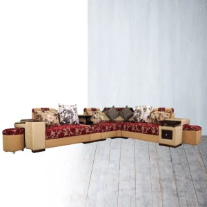 Diamond Corner Sofa Set - Luxurious 3-Piece with Floral Cushions