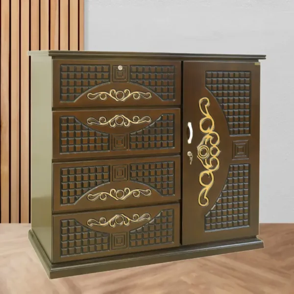 Century Chest of Drawers – Wooden Cabinet with Golden Design