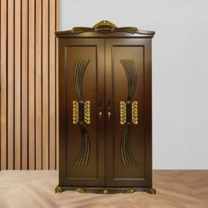 2 Door Sun Moon Almirah – Stylish Wooden with Golden Design